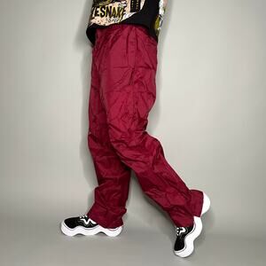 Vintage 90s Wilson Track Pants Mens L Baggy Fit Wine Red Nylon has Ankle Zippers